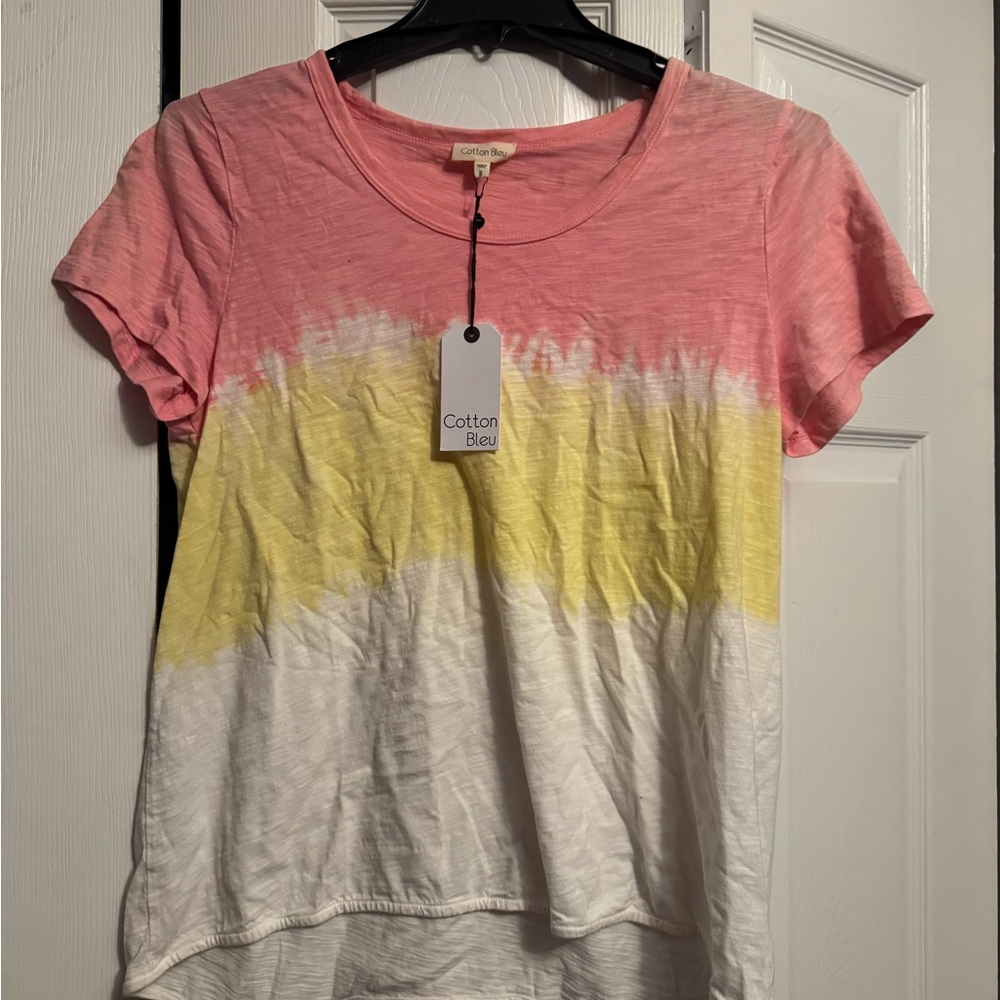Pink and Yellow Short Sleeve Crew Neck T-Shirt